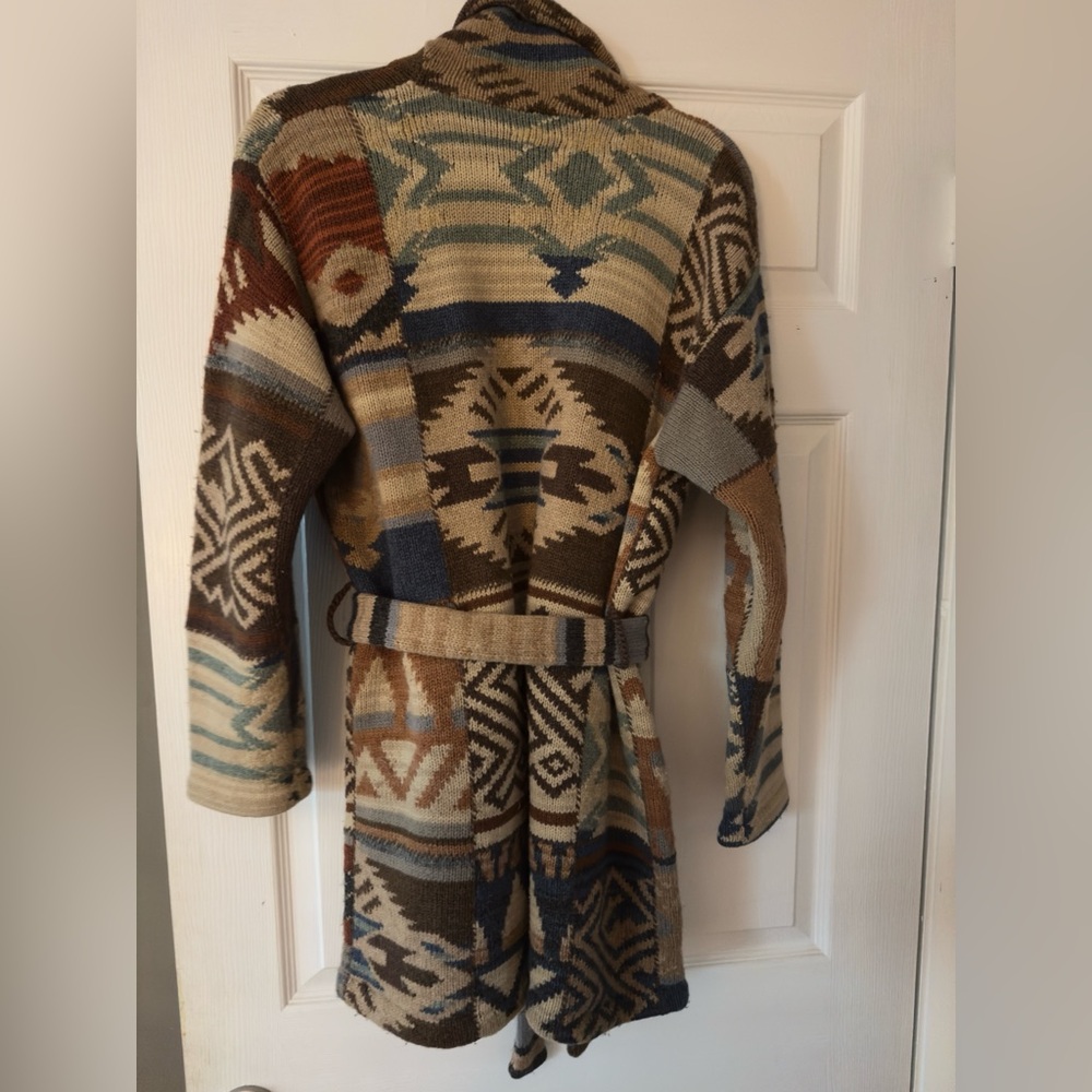 Vintage 90s Lauren Ralph Lauren Aztec wool wrap cardigan M - Picture 4 of 5